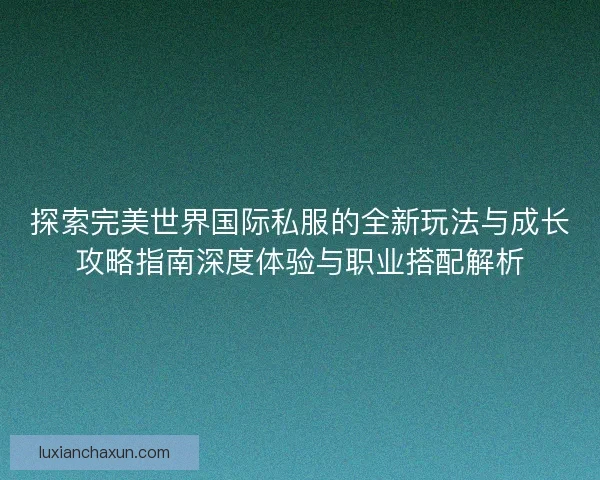 探索完美世界国际私服的全新玩法与成长攻略指南深度体验与职业搭配解析